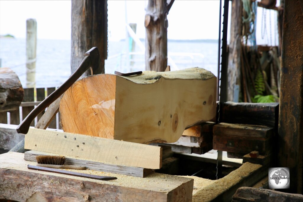 A piece of Huon pine being milled at 'Morrisons Huon Pine Sawmill' in Strahan.