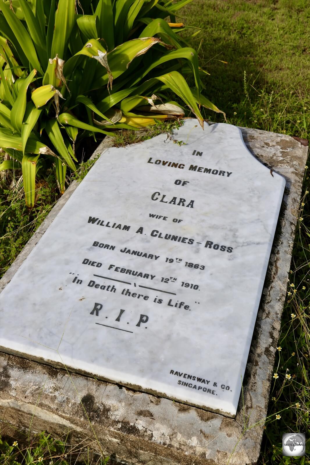 The grave of Clara Clunies-Ross, in the Christian section of the Home Island cemetery. 