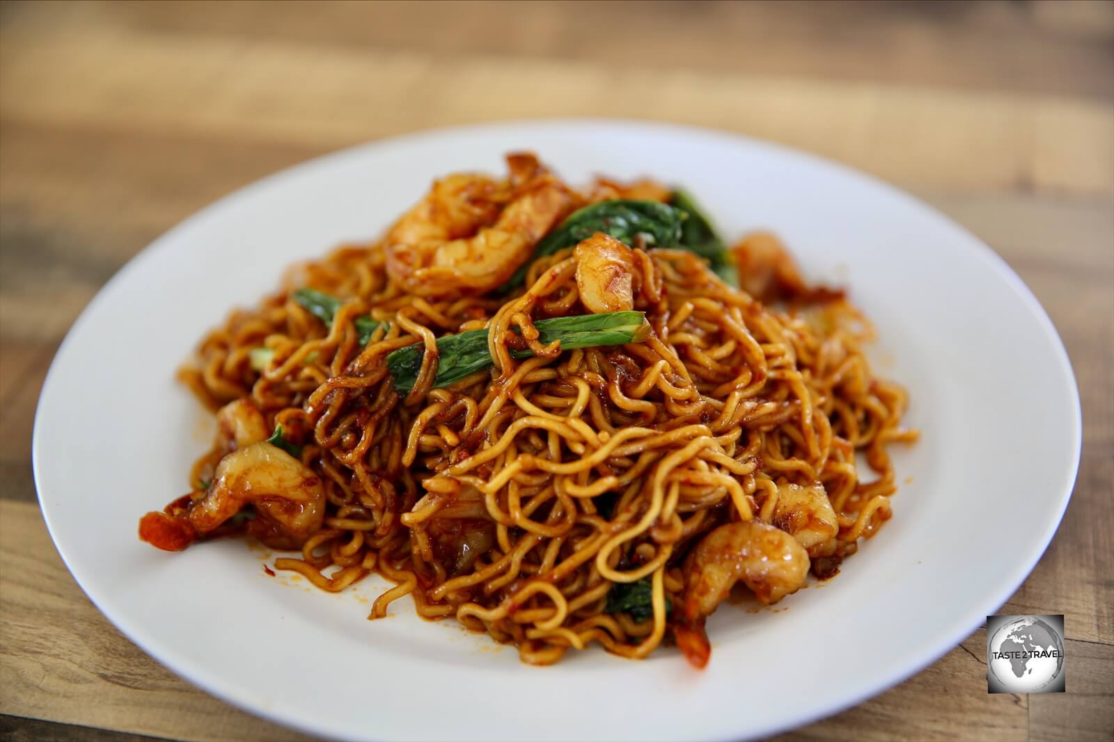 The amazingly tasty, and spicy, shrimp noodles, one of my favourite dishes from the <i>Seafront restaurant</i> on Home Island.