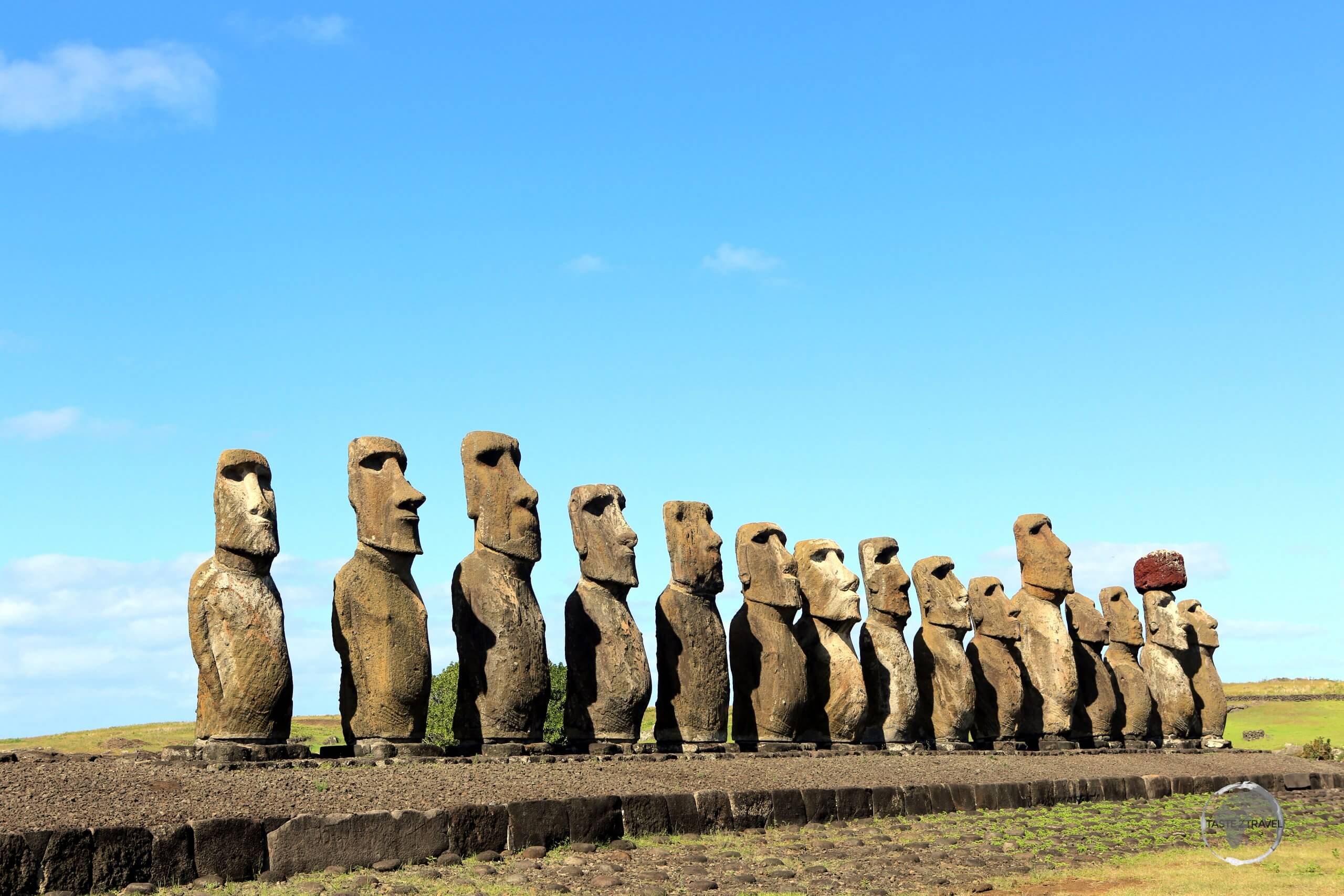 Pacific Islands Quiz: Featuring fifteen moai, Ahu Tongariki is the largest ahu on Easter Island (Rapa Nui).