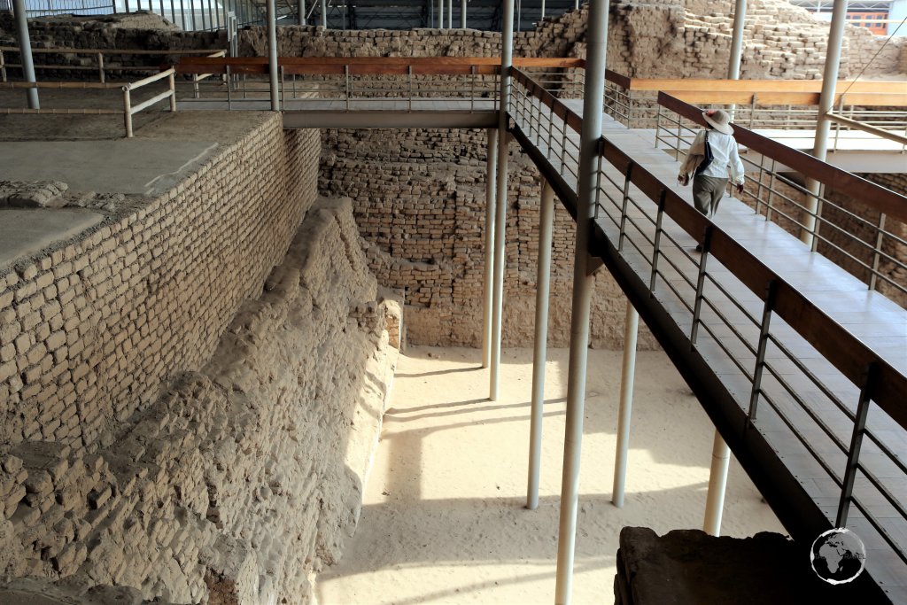 Huaca de la Luna, or Temple of the Moon, was part of the ancient Moche capital, located near Trujillo. It was constructed between the 1st and 8th centuries, using millions of adobe blocks.