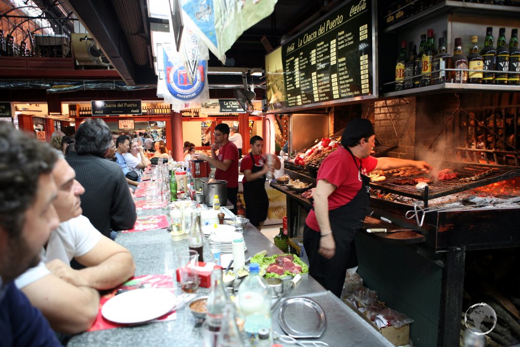 La Chacra del Puerto is one of many traditional 'parrillada' (BBQ) restaurants, located inside the historic Mercado del Puerto in Montevideo.