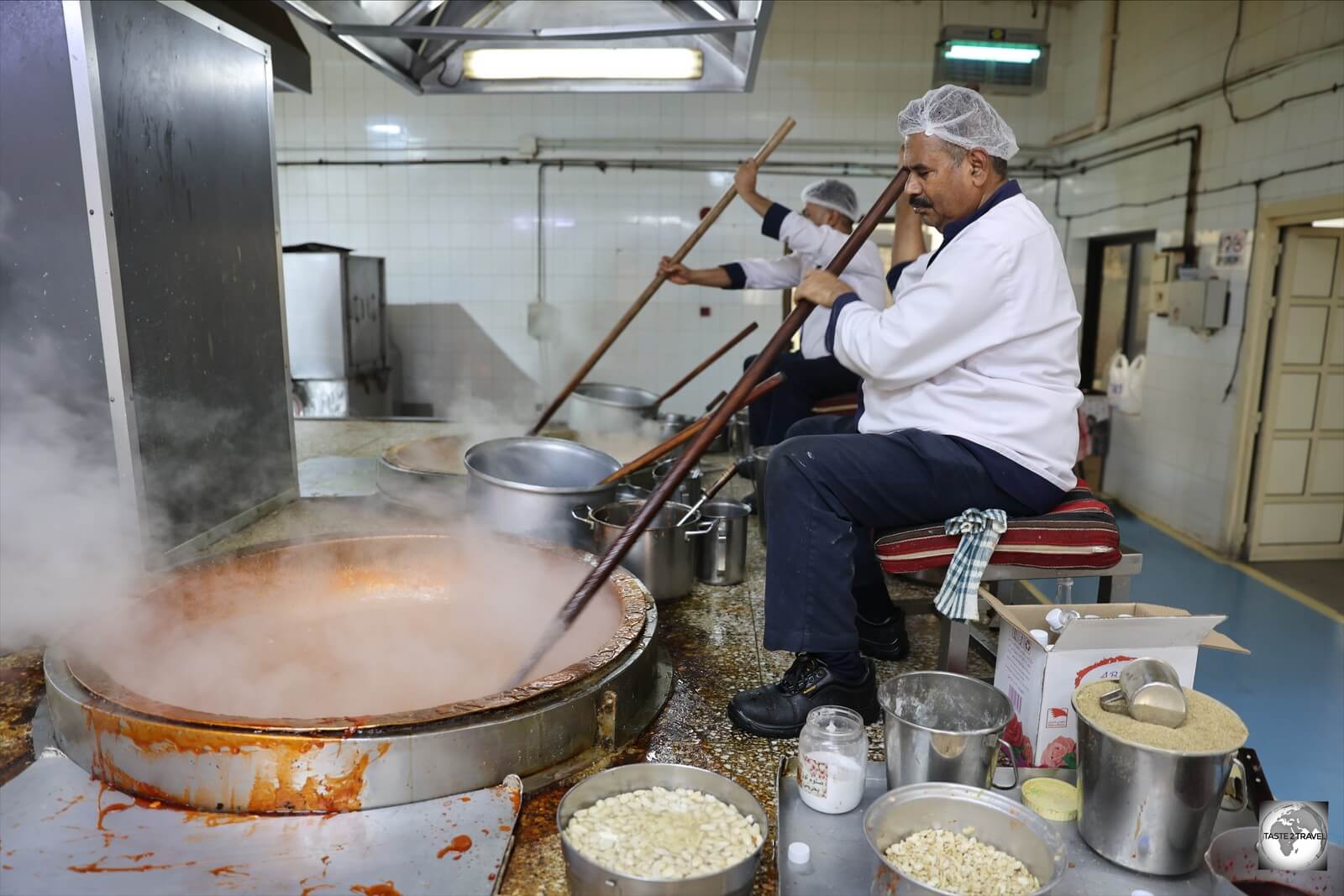 Sweaty work in a hot country! Halwa production at the Jamal Showaiter factory in Muharraq.