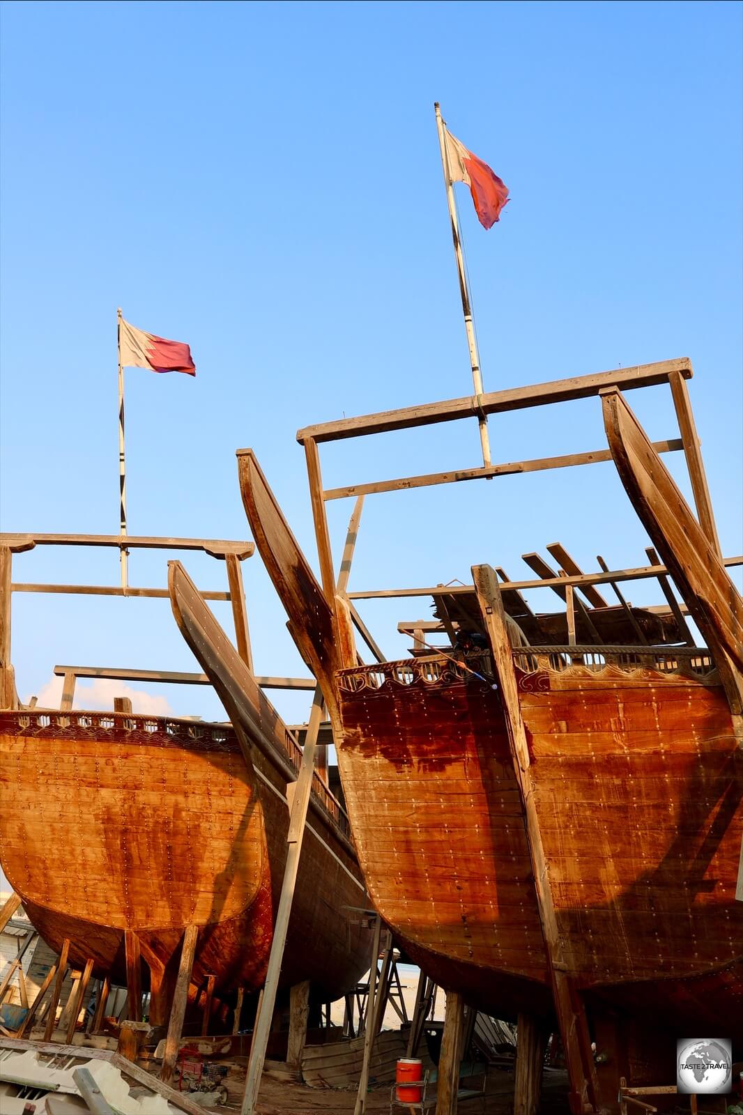 Giant Dhow boats under construction at the Dhow Builders Yard on Muharraq Island.