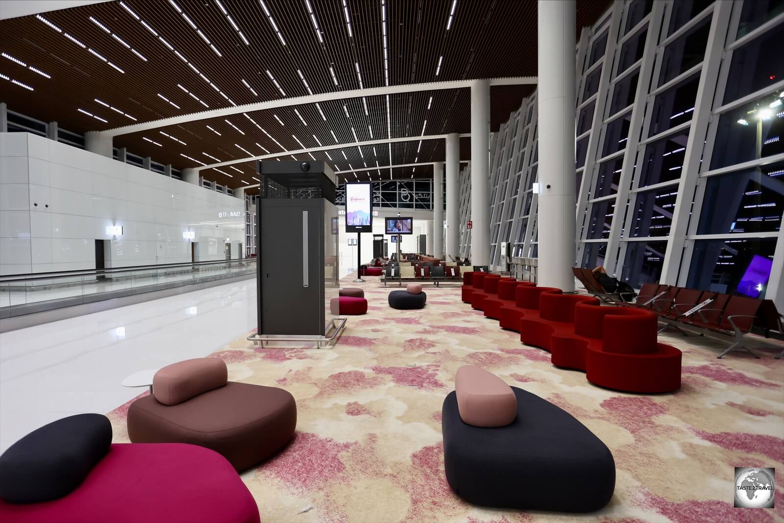 The waiting areas on the airside of Bahrain International Airport have been designed to be soothing and relaxing. 