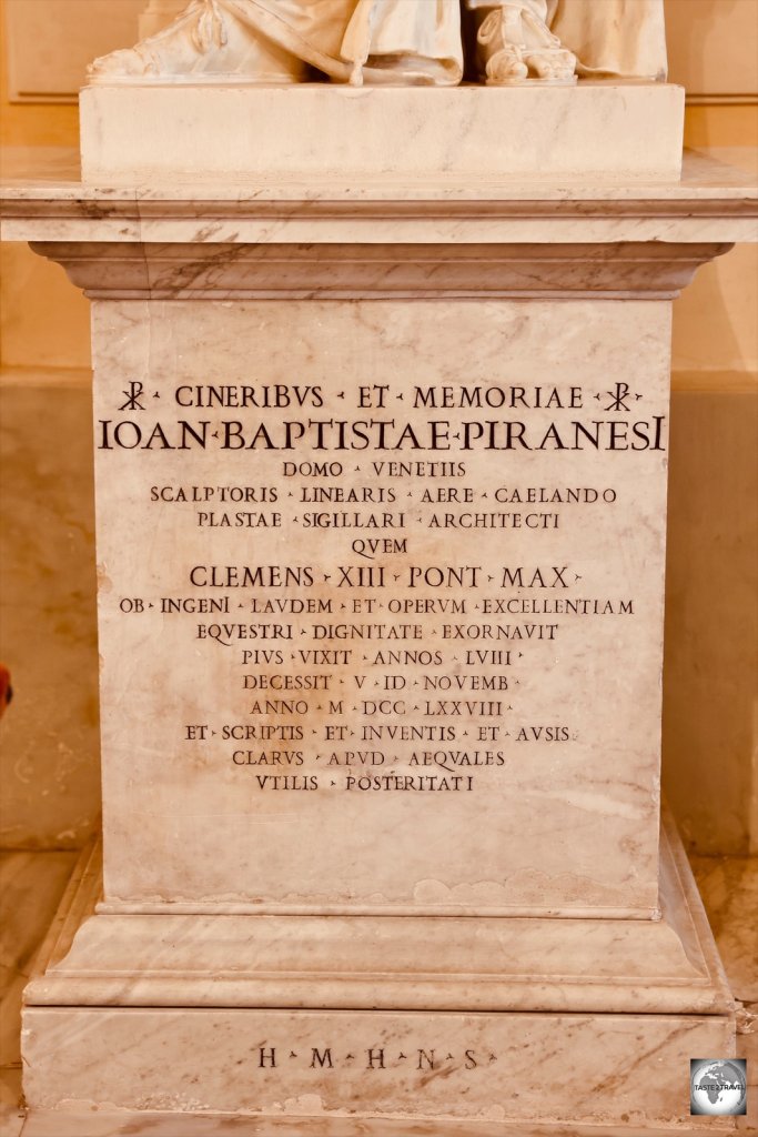 The tombstone of Piranesi inside inside Santa Maria del Priorato at the Magistral Villa.