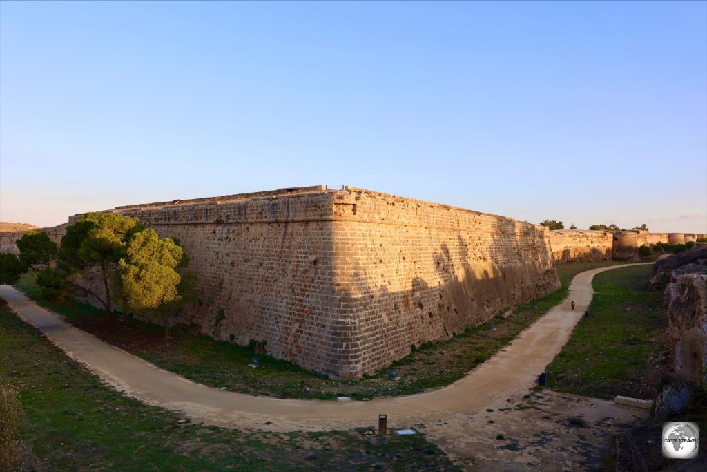 A view of the western side of the immense city walls which surround Famagusta.