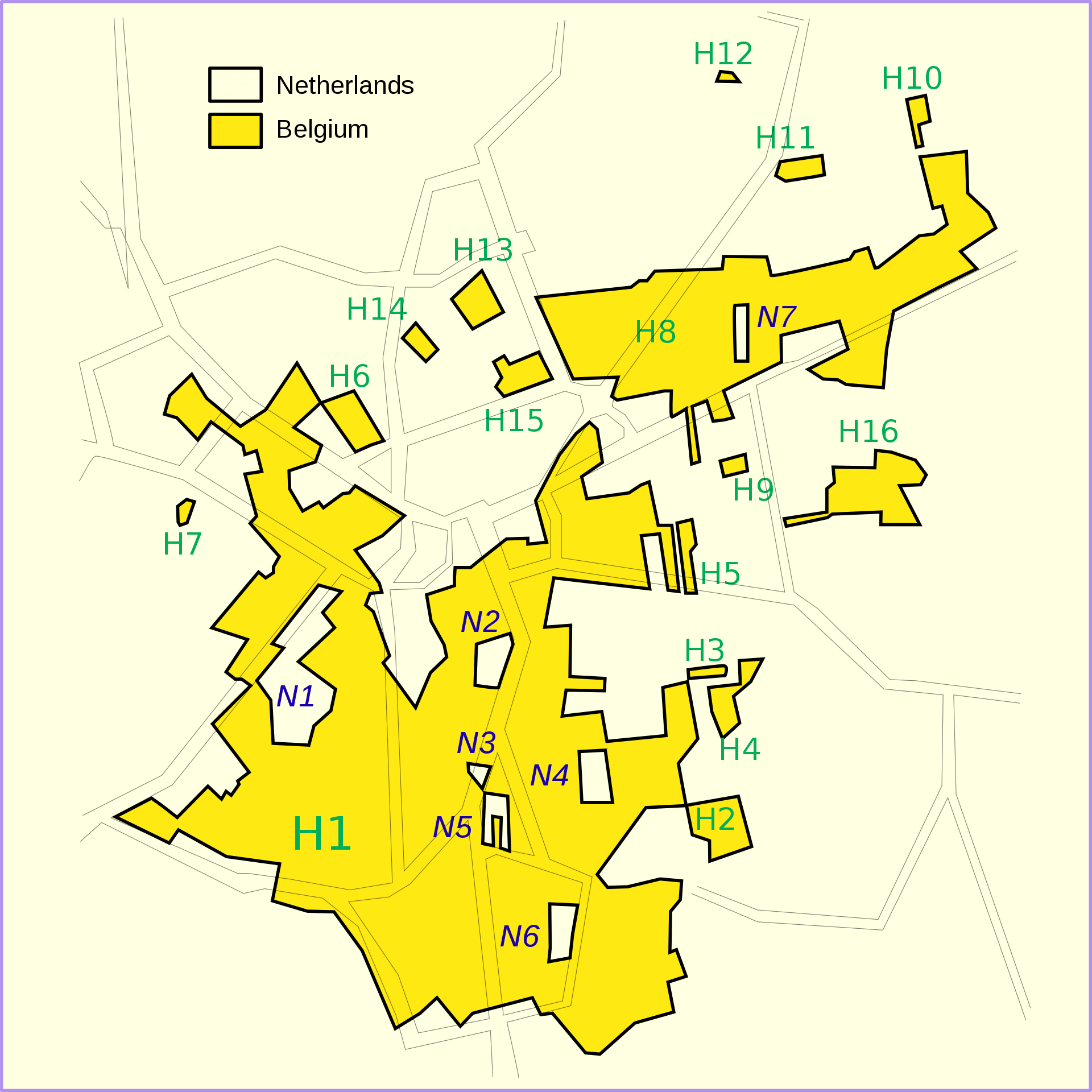 A map of the enclaves and exclaves of Baarle.<br><i>Source: Wikipedia</i> 