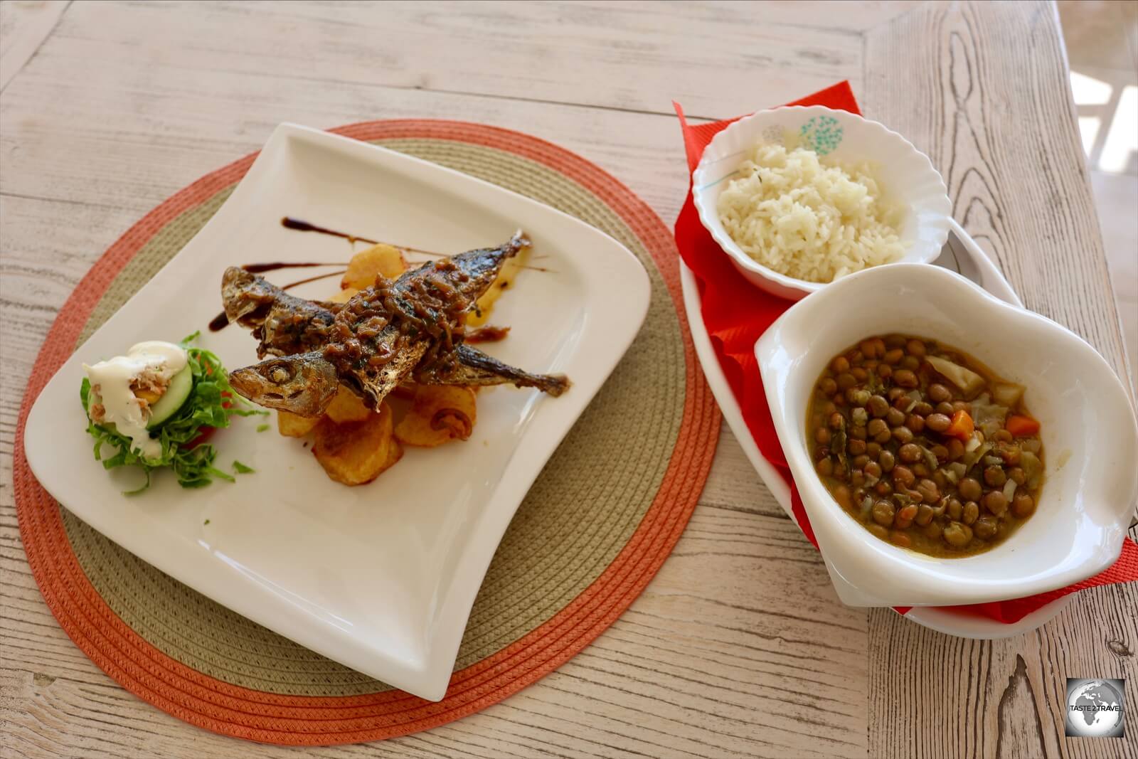 A typical Cape Verdean lunch served at Cambar d'Sol in Sal-Rei.