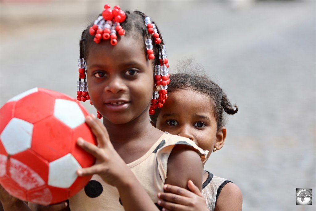 Girls playing among the ruins of Cidade Velha, on the island of Santiago.