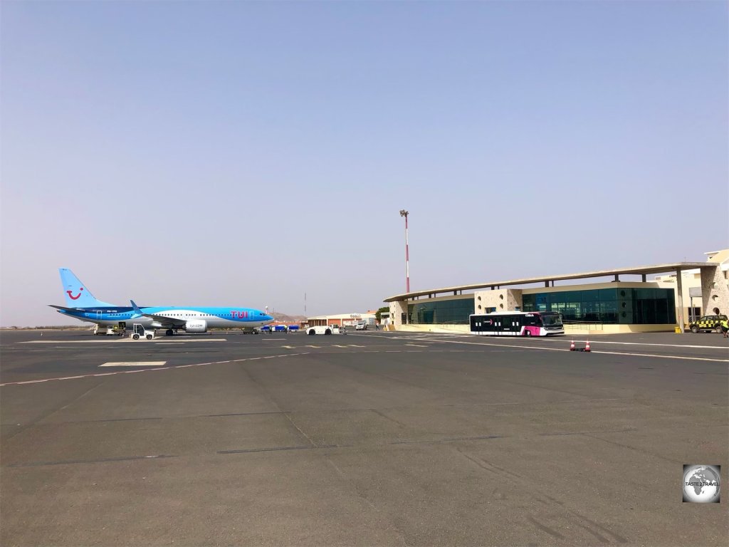 A Tui plane on the tarmac at Amílcar Cabral International Airport, also known as Sal International Airport.