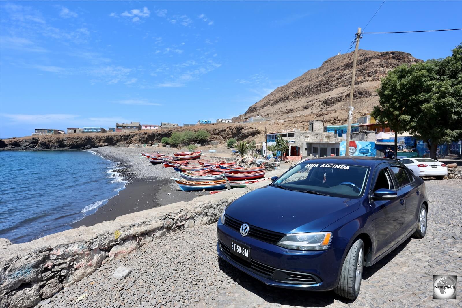 My rental car in the fishing villager of Porto Mosquito on Santiago. 