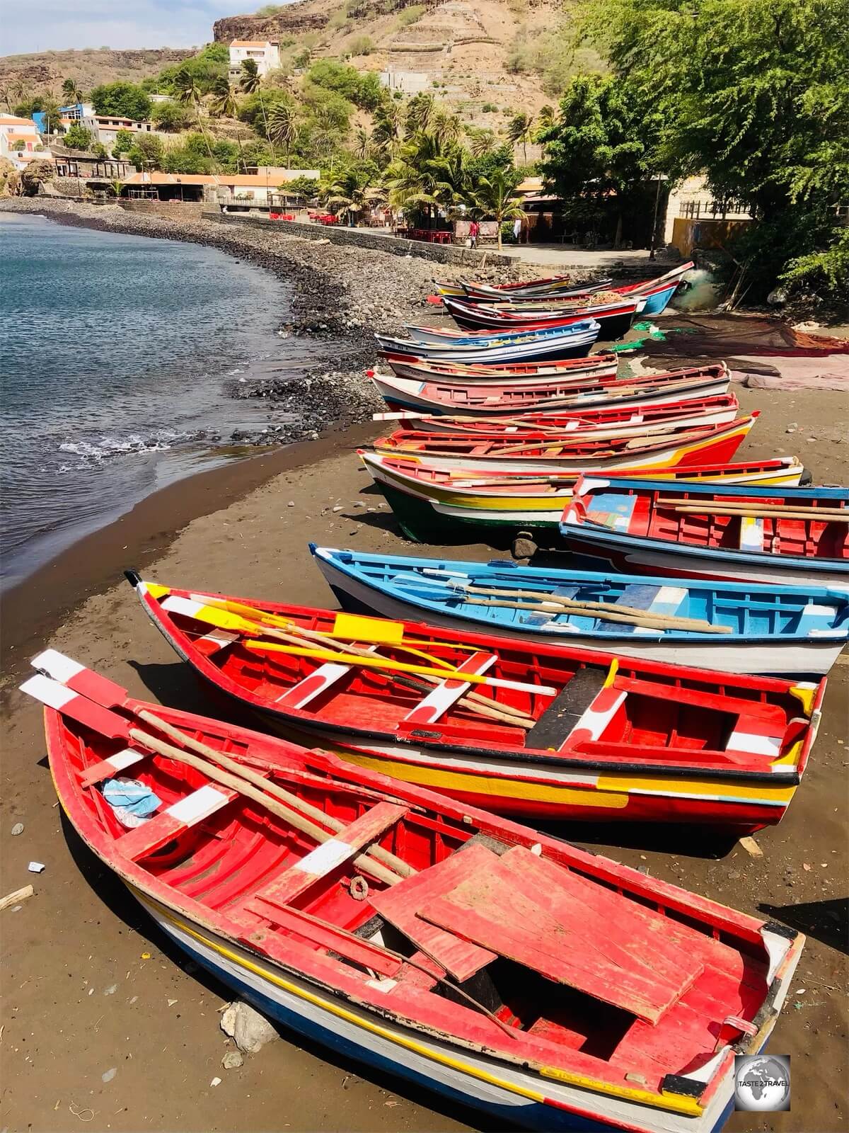 Fishing boats line the harbour of Cidade Velha. 