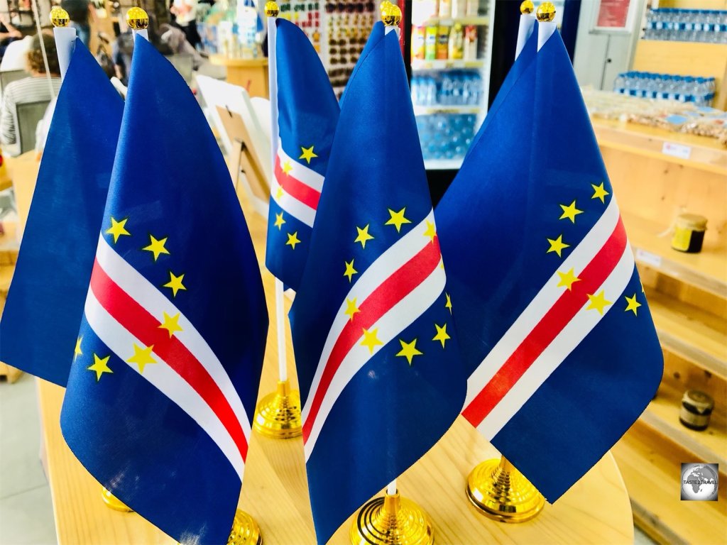 Souvenir flags of Cape Verde, which make an ideal gift for visiting vexillologists.