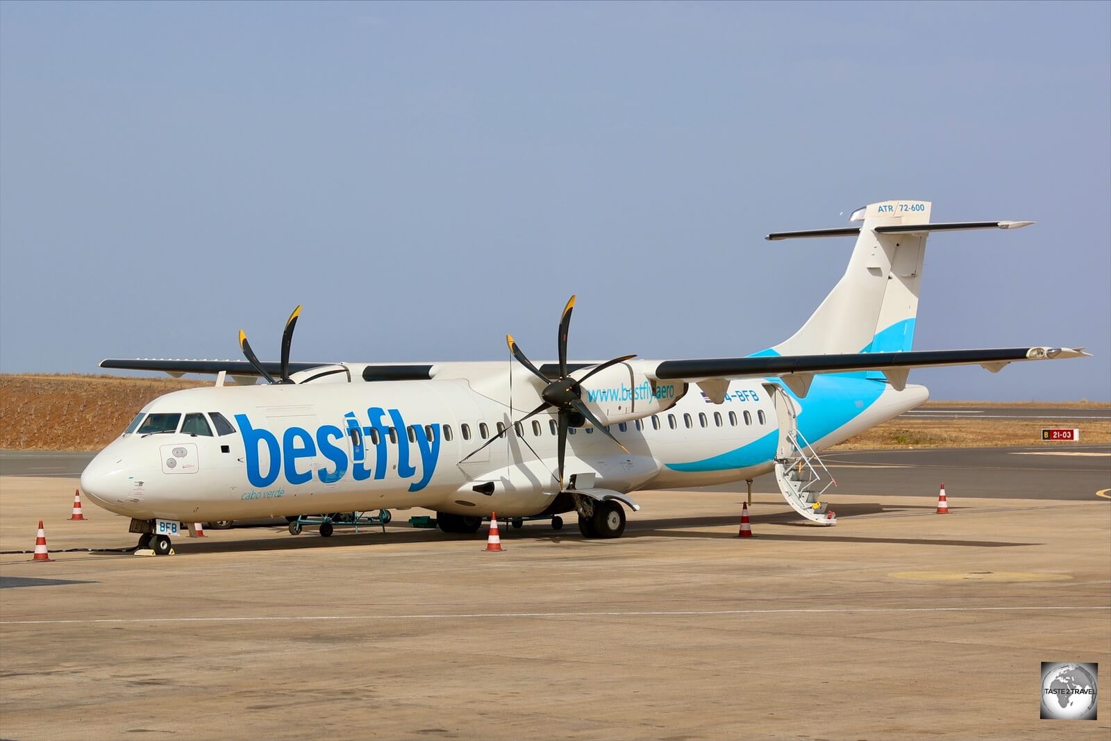 A TICV ATR-72 (one of two in service) at Praia Nelson Mandela International Airport (RAI).