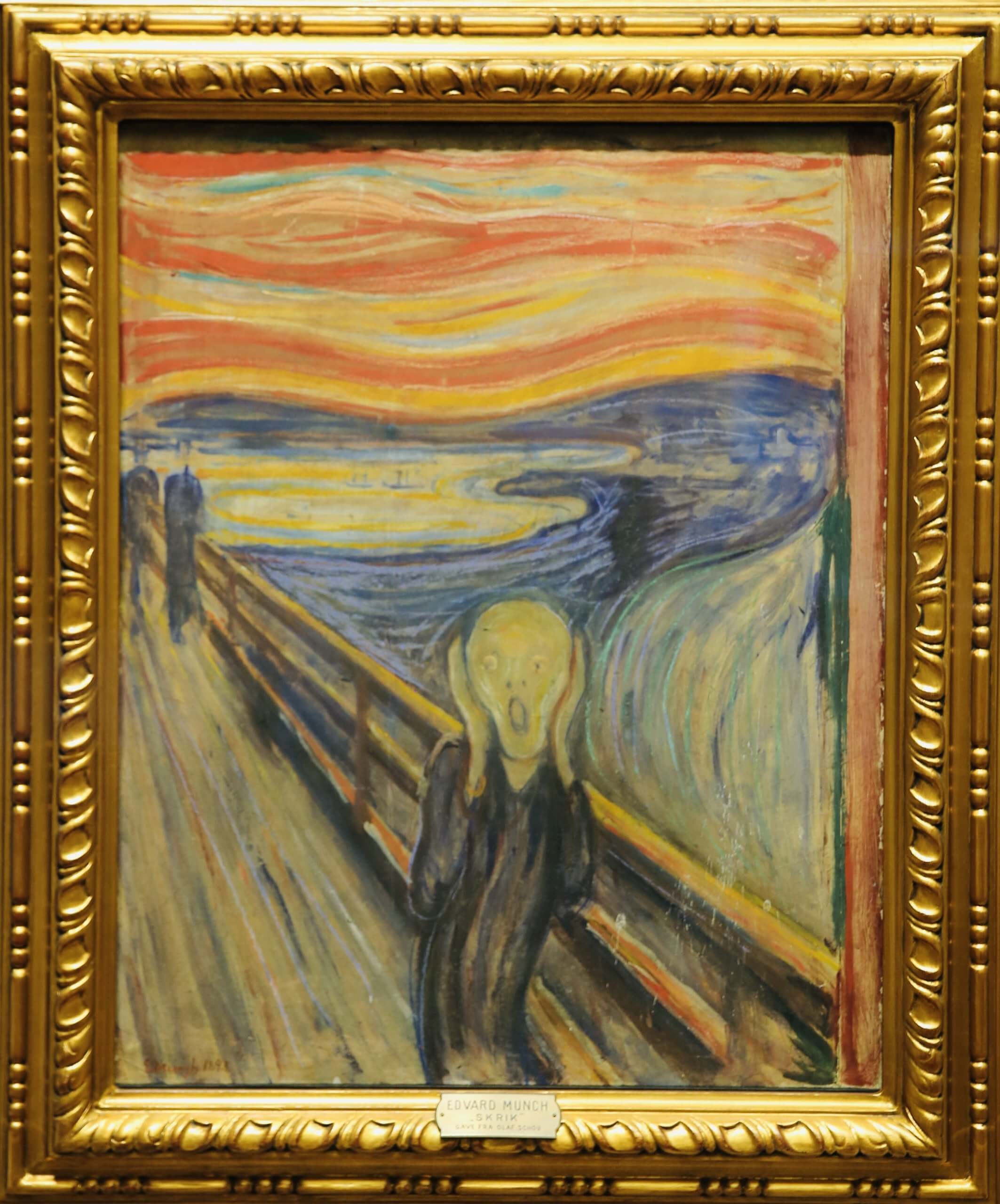 A photo of "The Scream", a masterpiece by the artist Edvard Munch, which is displayed at the Munch Museum in Oslo.