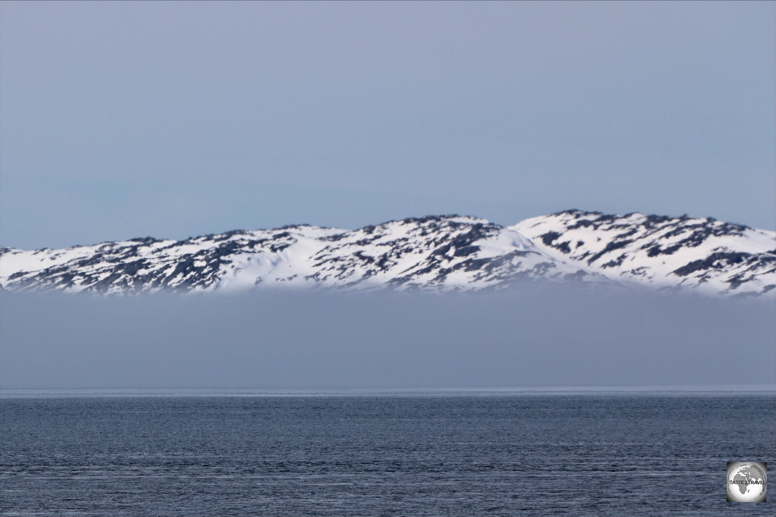 The Sarfaq Ittuk entered through this wall of fog south of Nuuk and remained in the fog for much of the day.