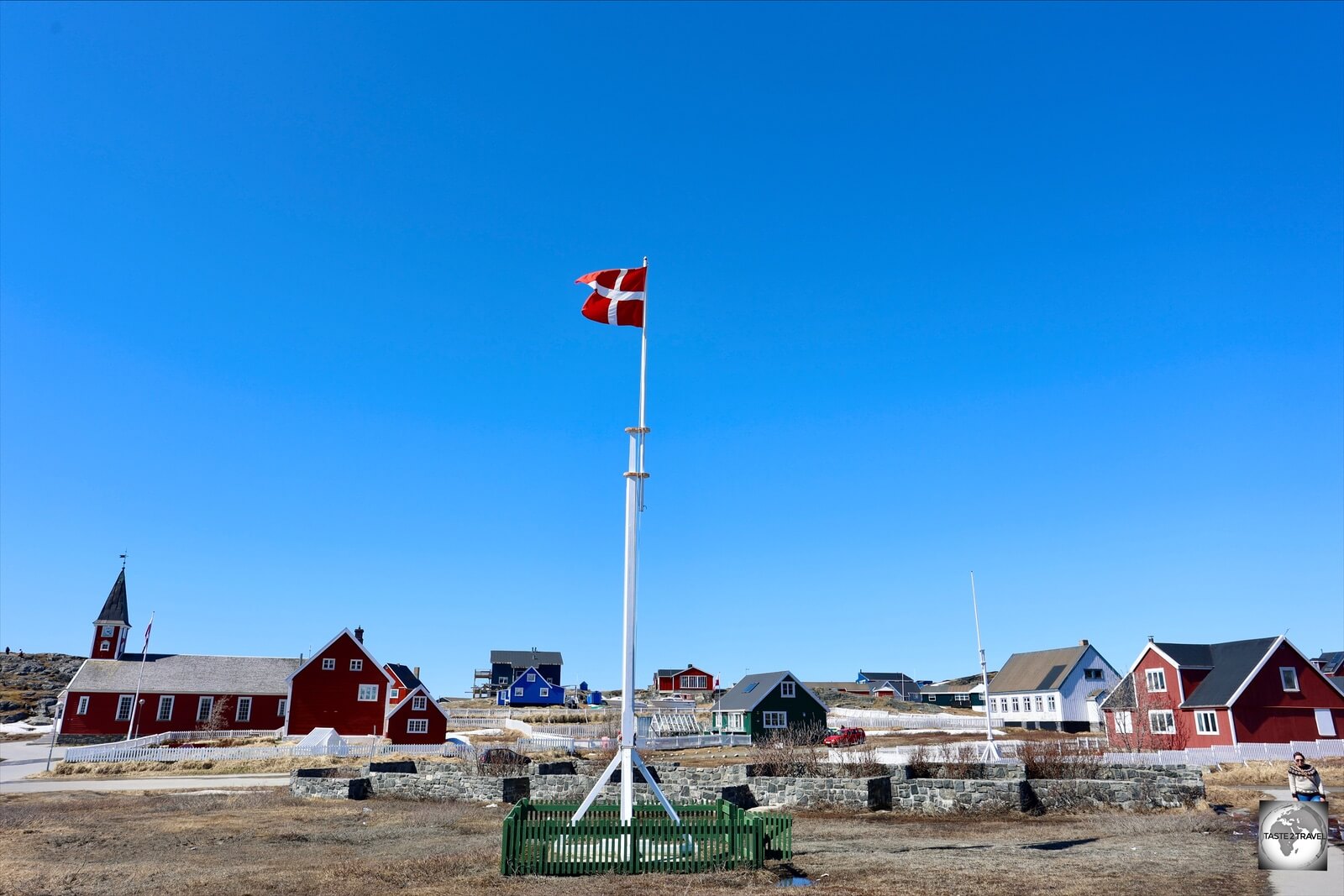 The Danish flag flying in Nuuk. 