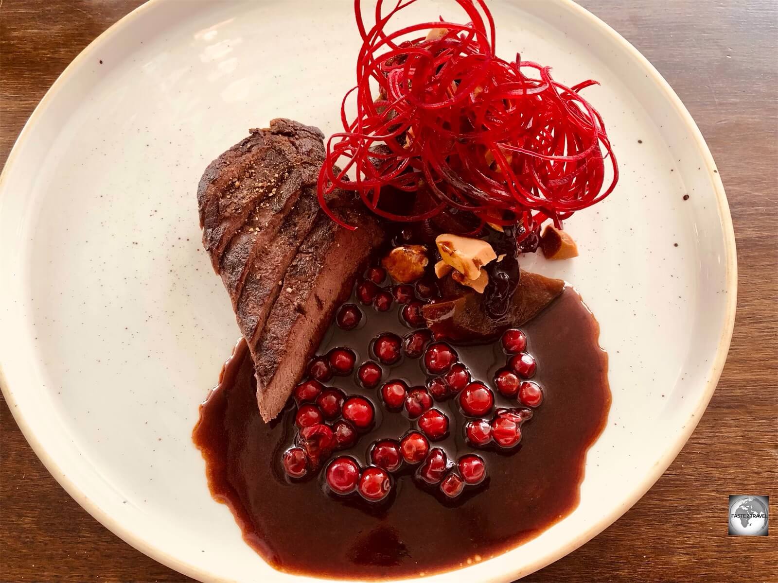 A truly divine meal - reindeer fillets in a red-wine reduction with berries and beetroot prepared 3 different ways! 