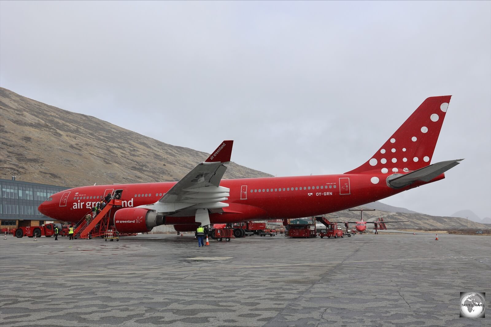 Air Greenland operate one Airbus A330, seen here at Kangerlussuaq Airport, which provides daily connections between Denmark and Greenland.