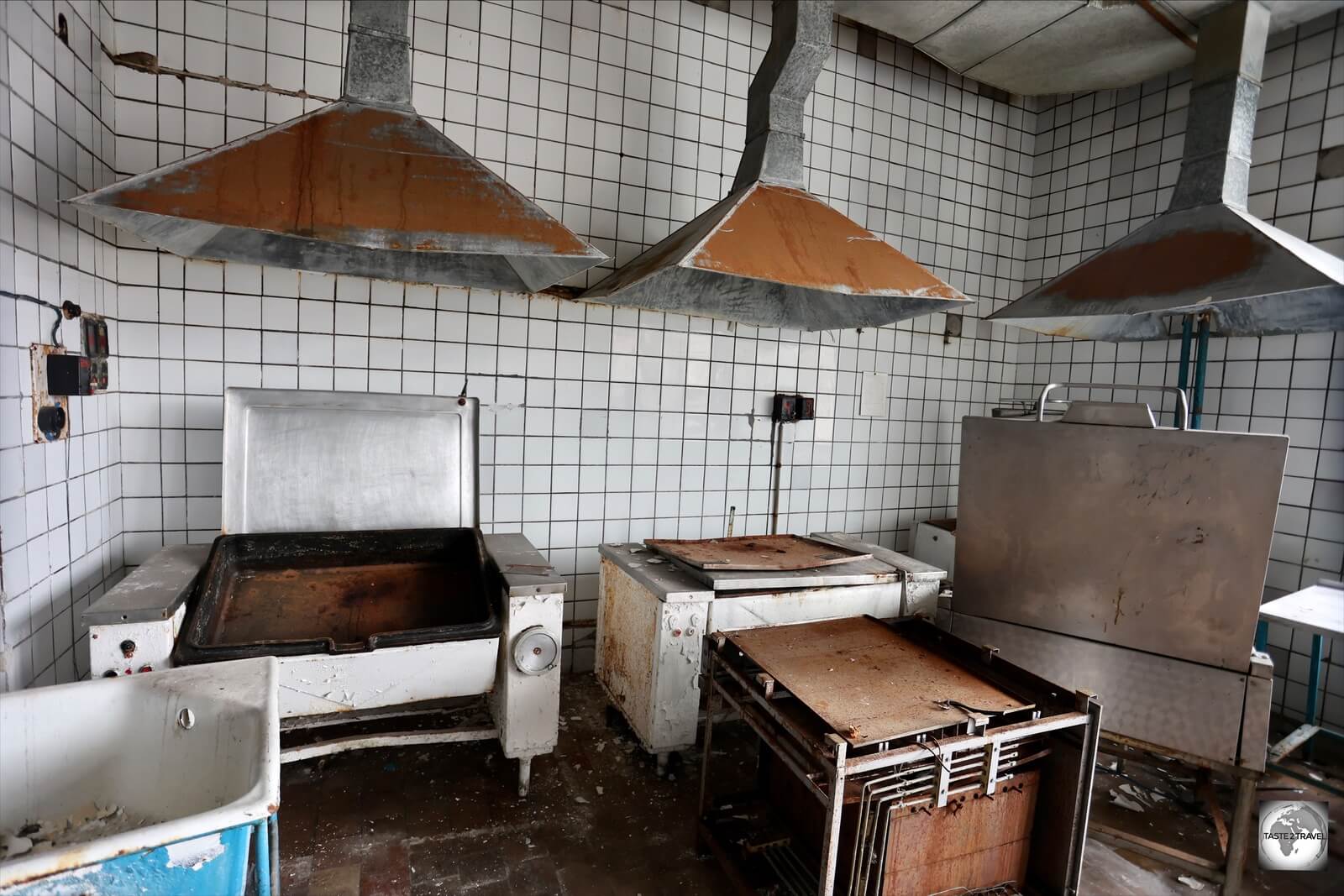 The kitchen, at what was once the 24-hour staff cafeteria in Pyramiden.