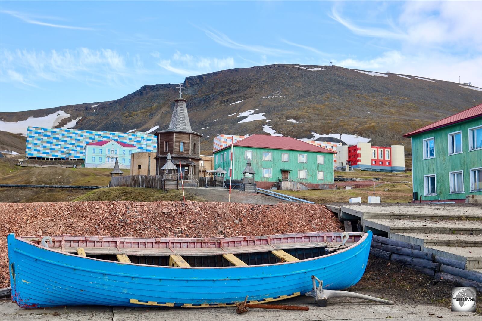 A view of the Russian mining town of Barentsburg, the 2nd largest settlement on Svalbard. 