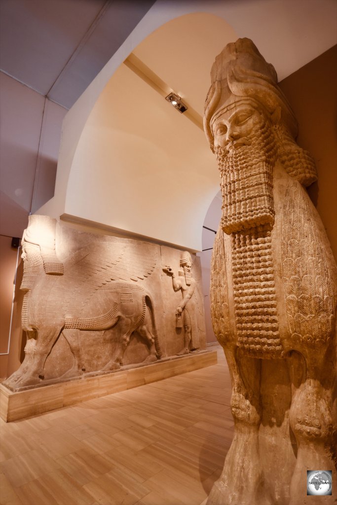 Detail of the marble, winged-bull Lammasu at the Iraq Museum in Baghdad.