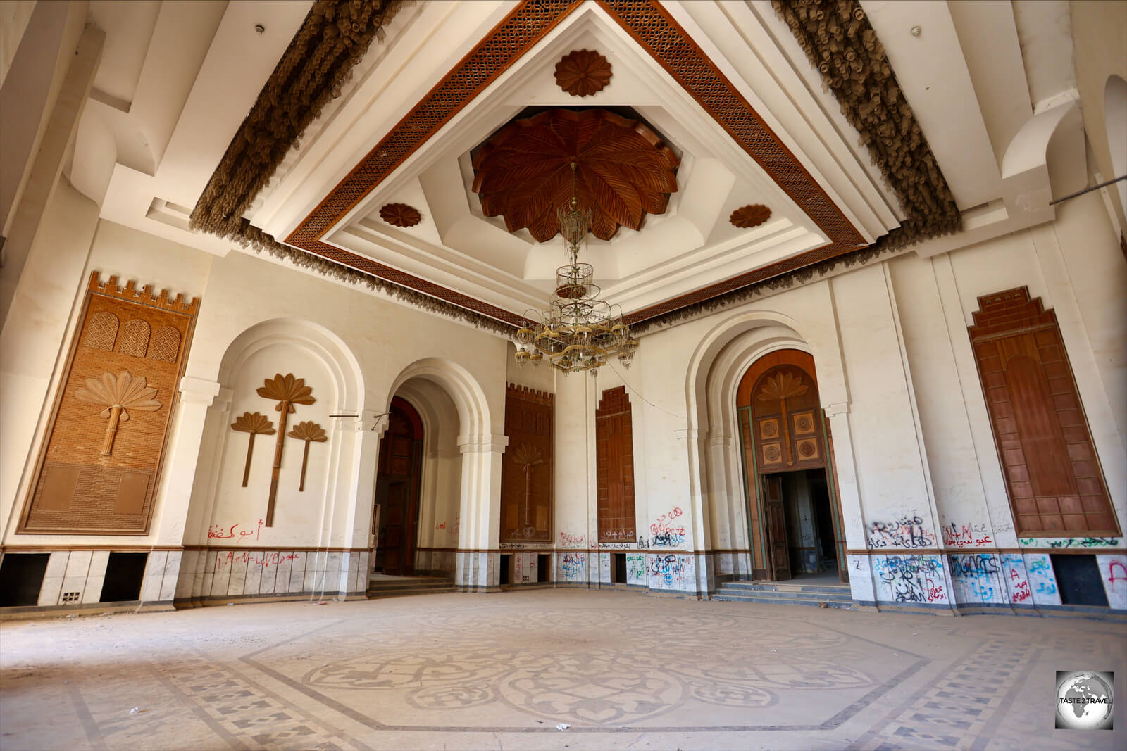 A view of one of the many rooms of the palace, all of which feature marble floors. 