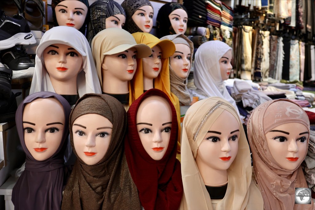 A hijab (head scarf) shop inside Erbil souk.