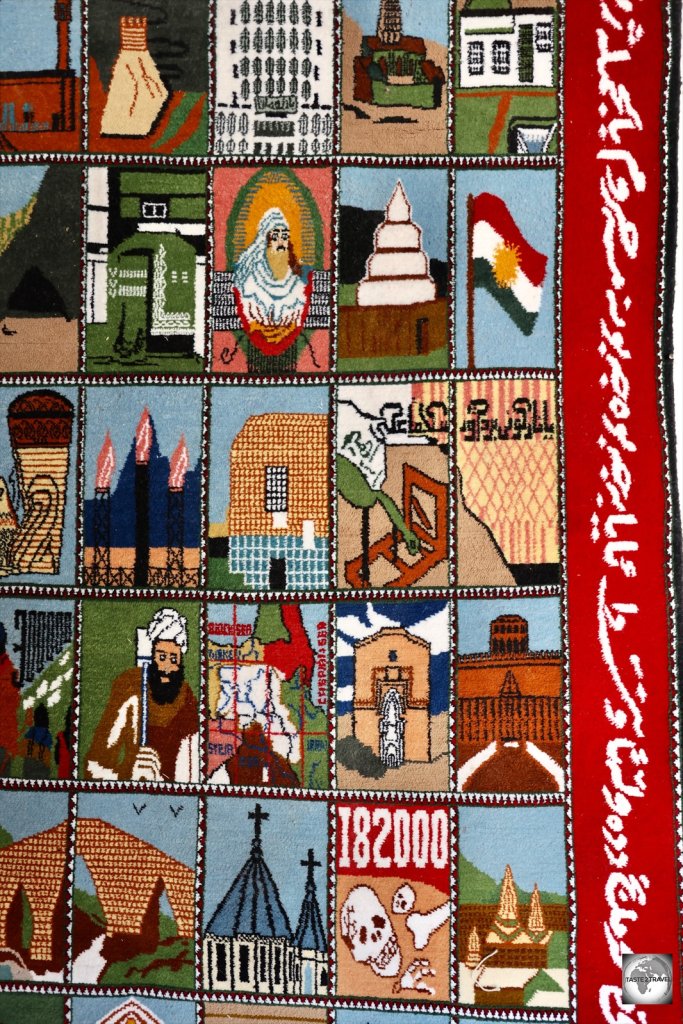 The 'Story of Iraqi Kurdistan' as illustrated on a hand woven carpet at the Kurdish Textile Museum in Erbil.