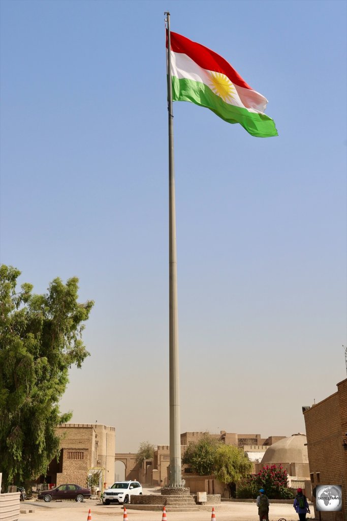 A giant flagpole stands at the centre of Erbil Citadel.