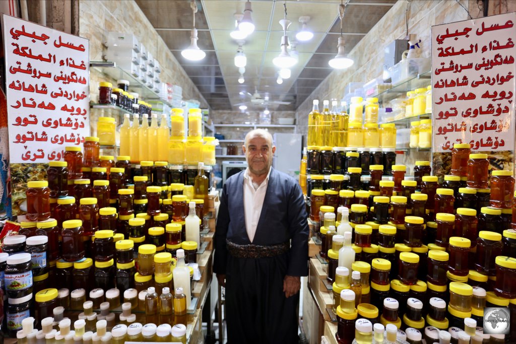 A honey seller at Sulaimaniyah souk.