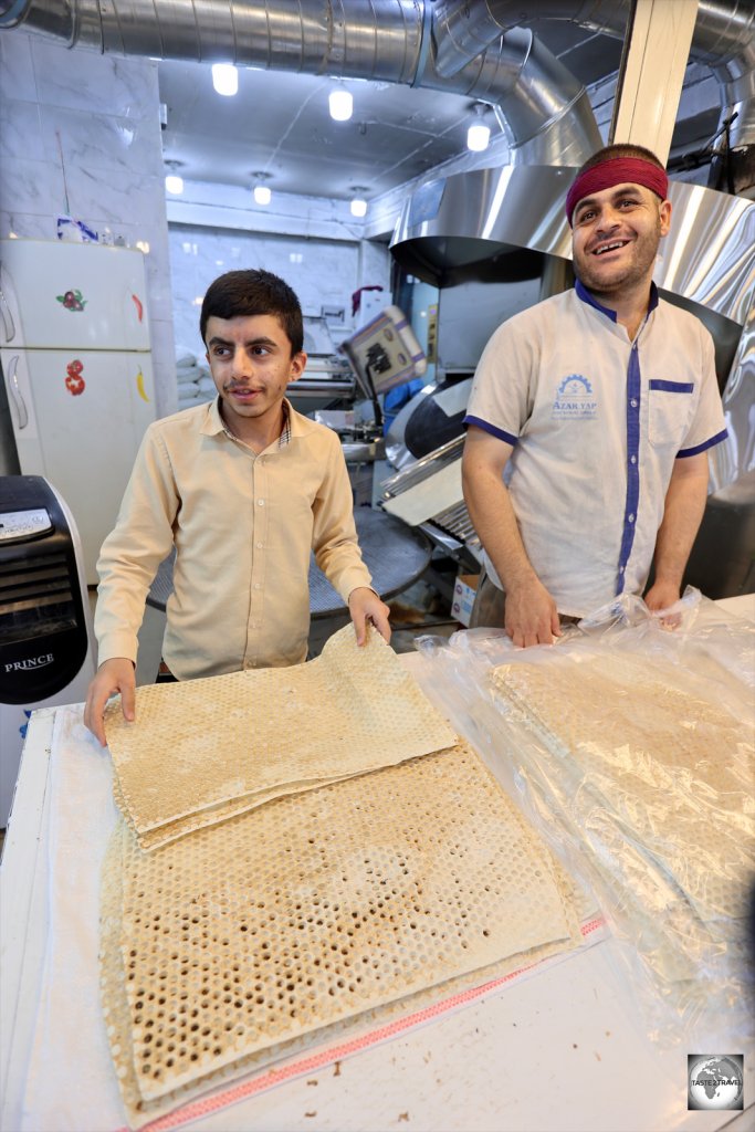 Honeycomb flatbread bakery in Sulaimaniyah souk.