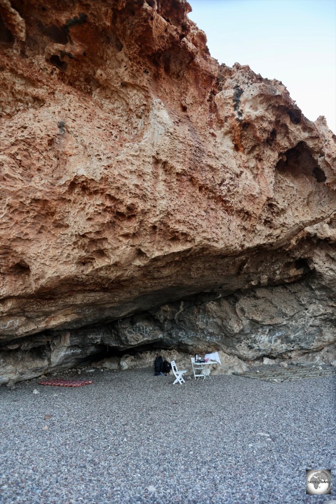 Our cave campsite at Arher beach.