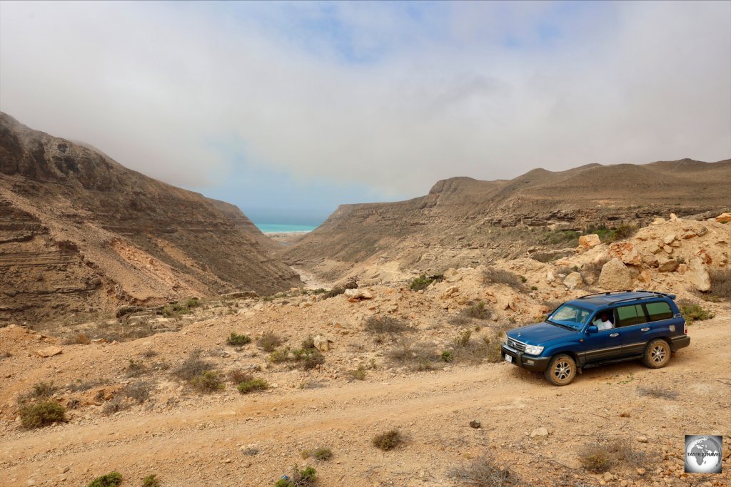 A view of Kalysan Canyon, with the Indian Ocean in the distance.