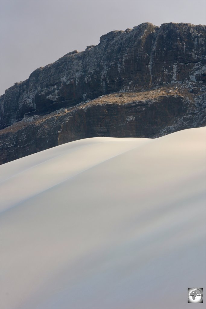 An incredible sight - the 150-metre high, white sand dunes at Arher beach.