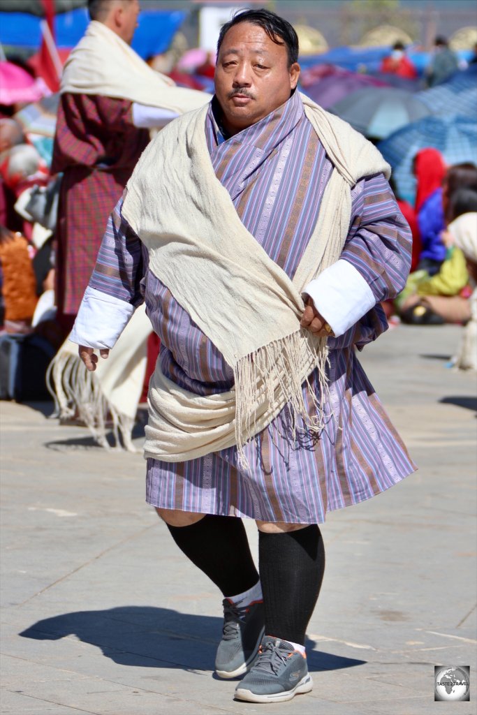 A worshipper circumambulating the Buddha Dordenma.