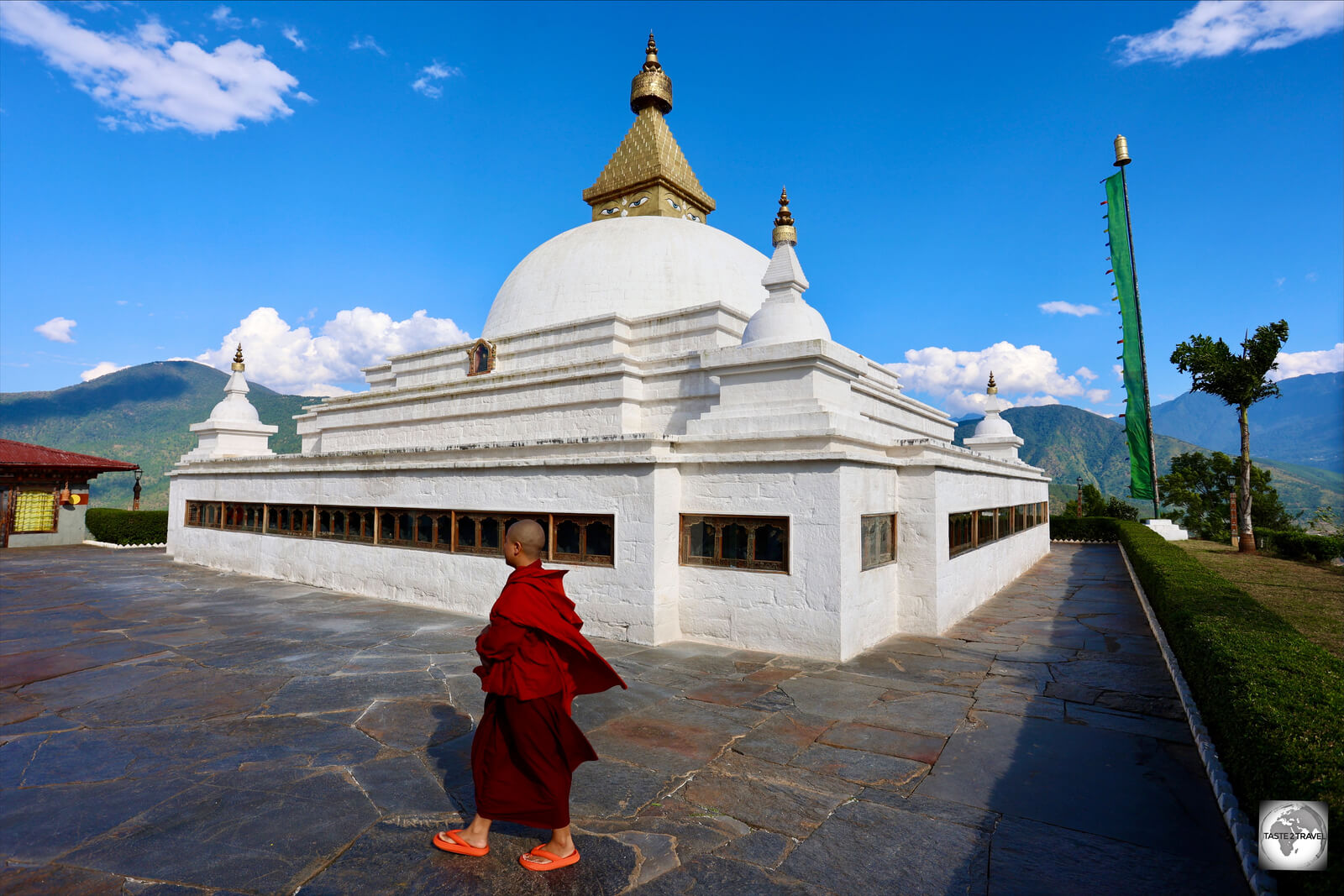 A nun, circumambulating the Chorten (Stupa) at the Sangchhen Dorji Lhuendrup Nunnery.