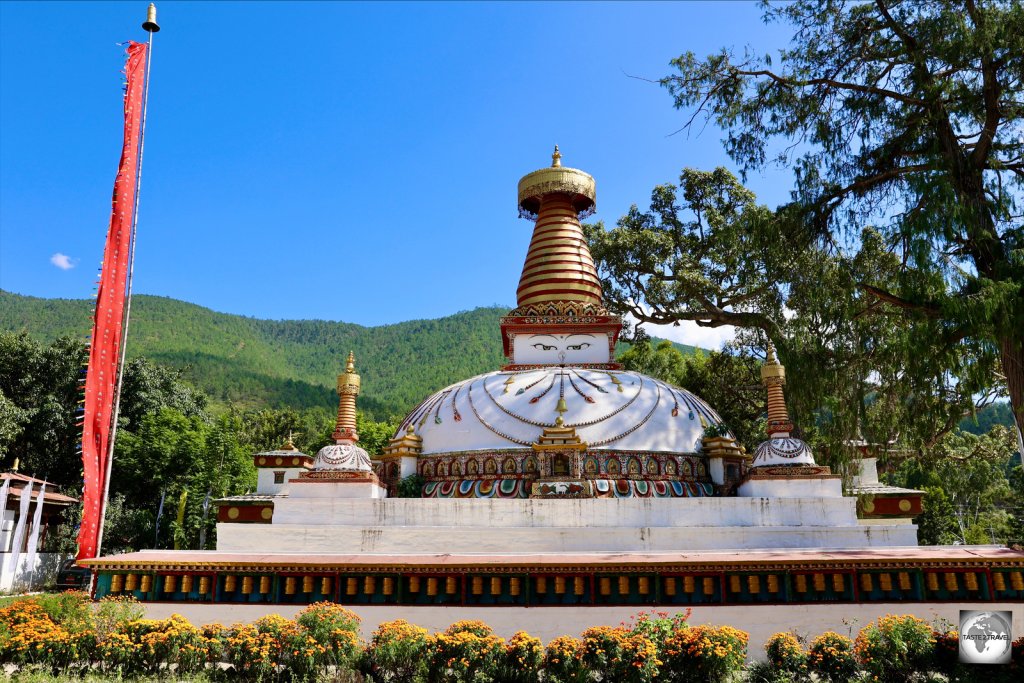 The beautiful Nepalese-style Stupa at Khuruthang Lhakhang (temple).