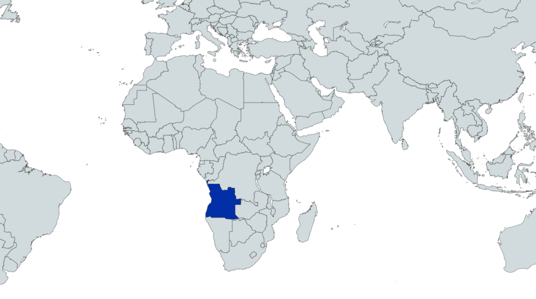 World Map Quiz: Map highlighting Angola