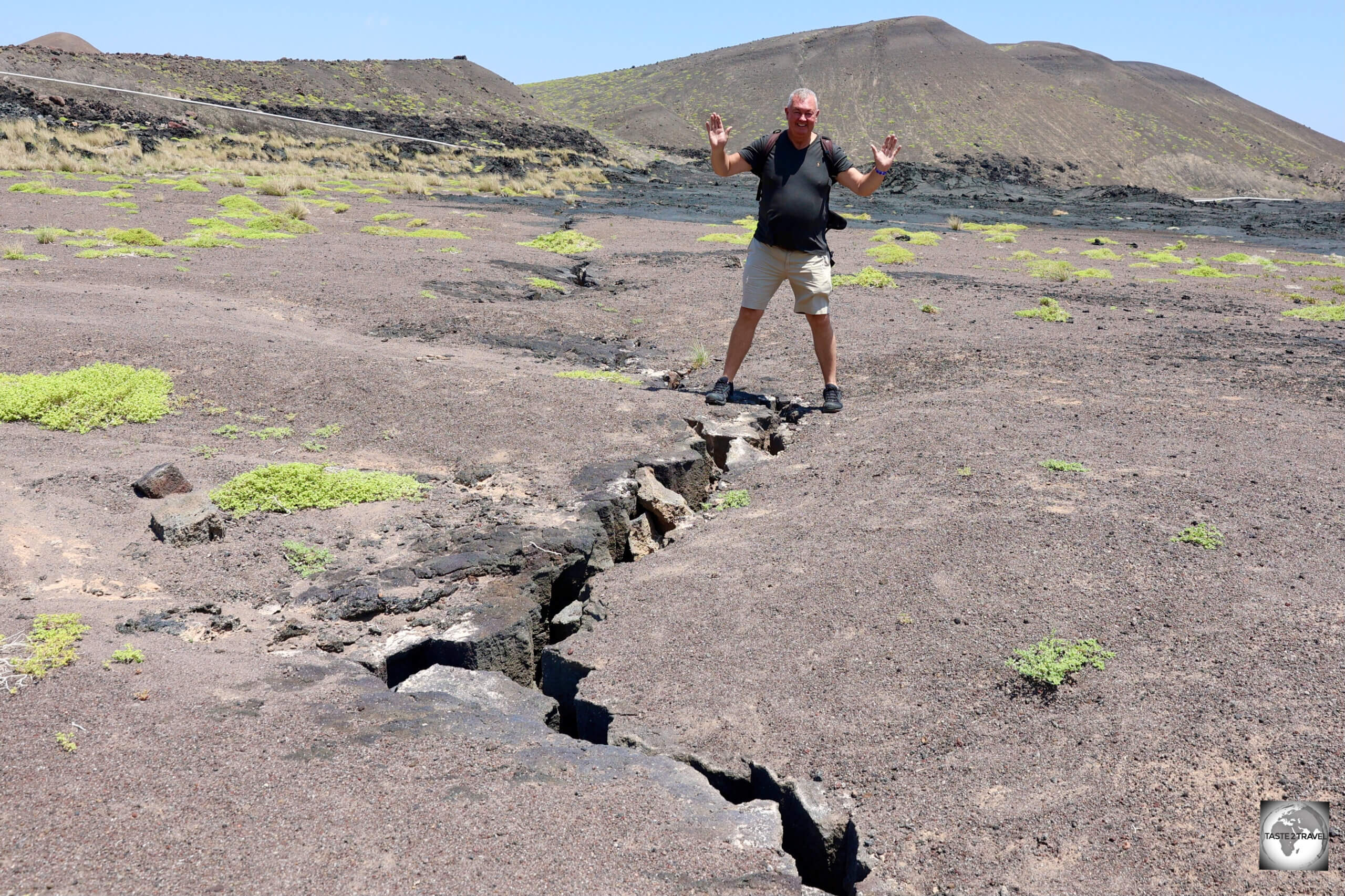 Straddling a tectonic divide with one foot on the Africa plate and one on the Arabian plate, one of many features in the vicinity of the Ardoukoba volcano.