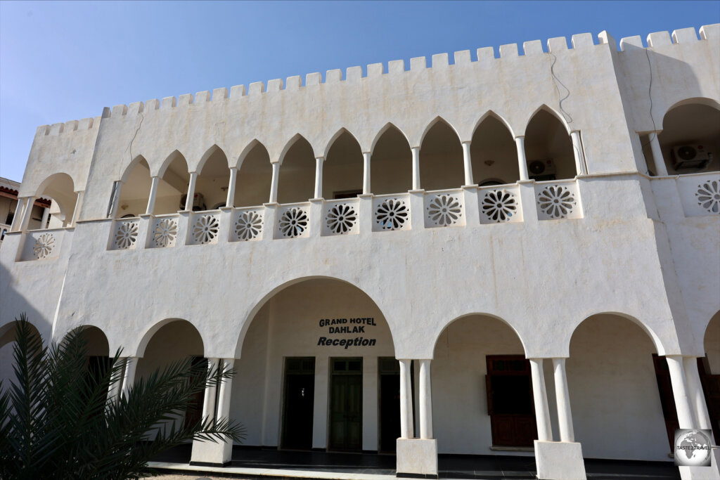 The entrance to the not-so-grand 'Grand Dahlak Hotel' in Massawa.