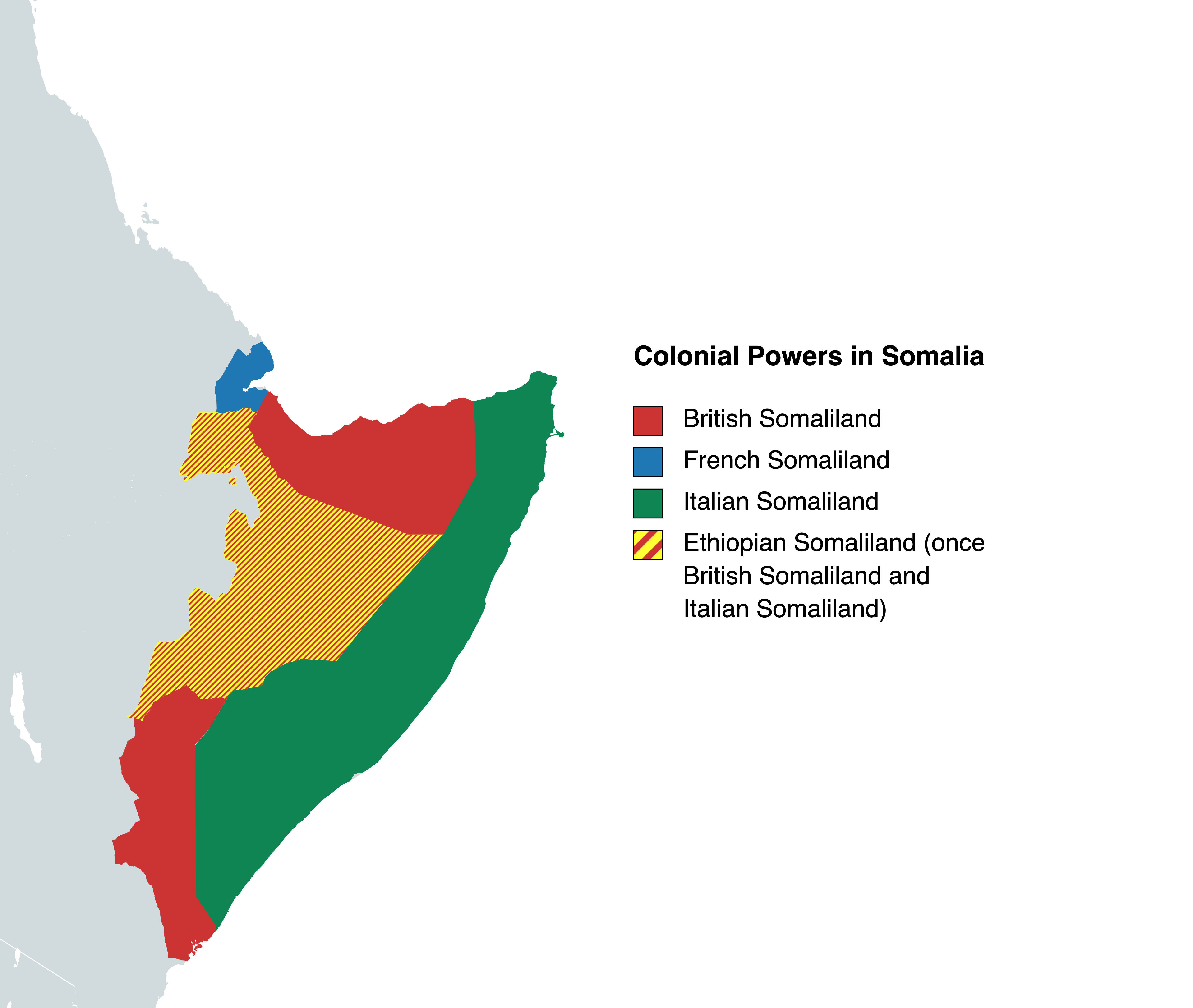 A map showing the former colonial Somaliland's. <br><i>Source: Wikipedia