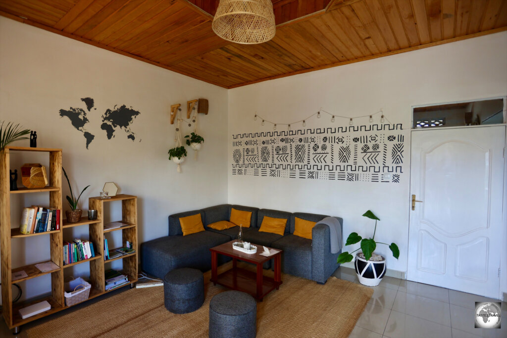 The funky living room at the Indani Residence in Ruhengeri.