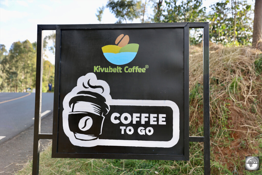 A beacon for coffee-lovers, the roadside sign at Kivubelt Coffee!