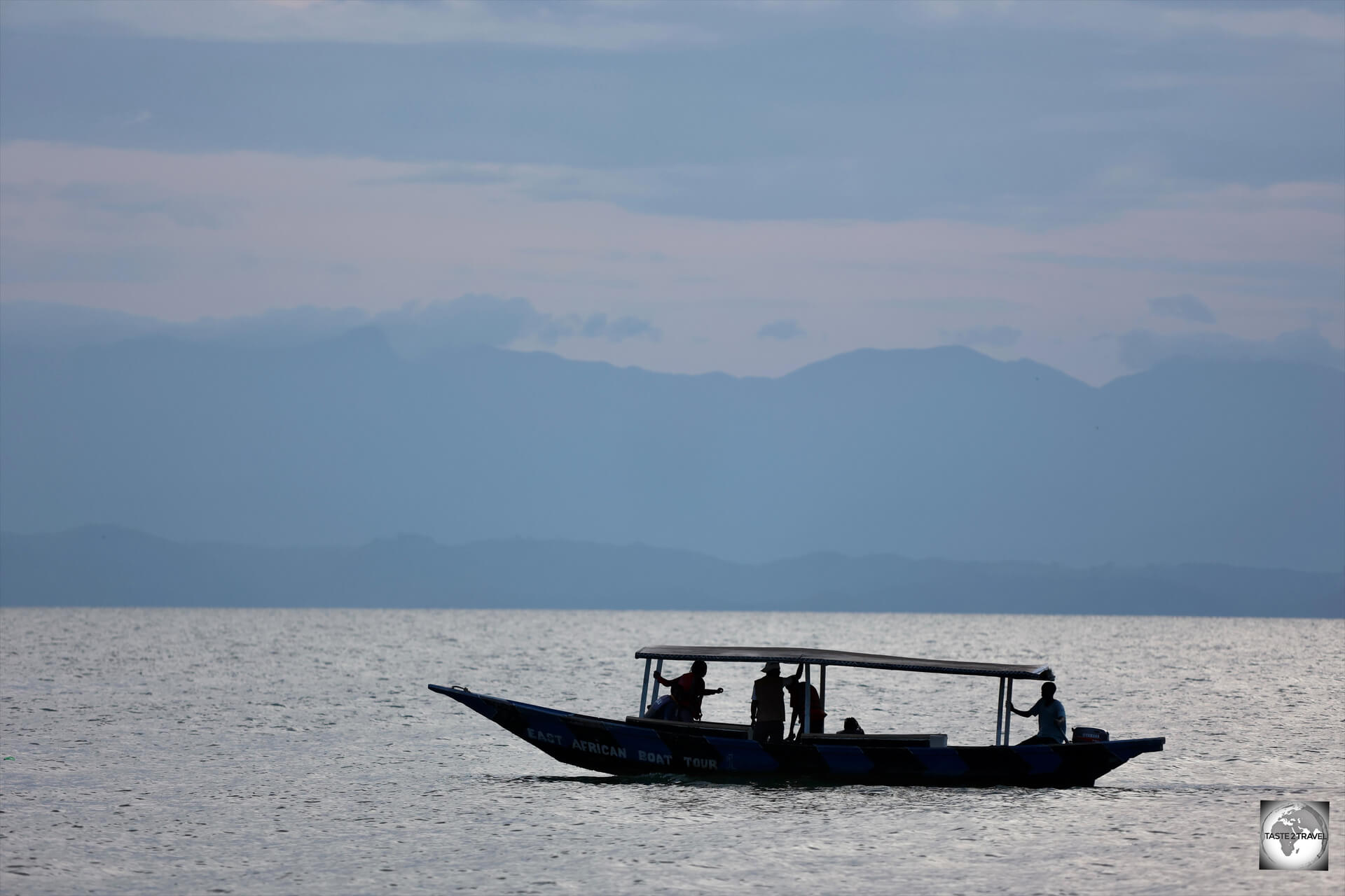 Sunset view of Lake Kivu, from the beach at the Lake Kivu Serena Hotel in Gisenyi. 