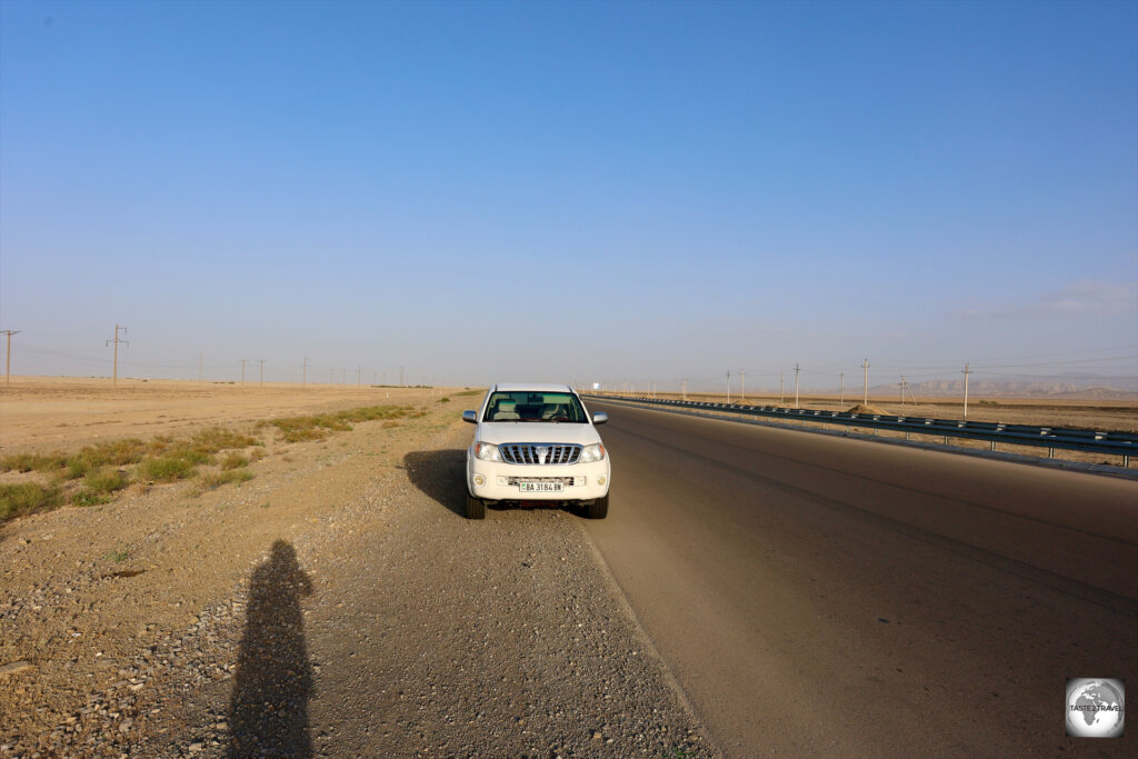 On the highway, travelling west towards Balkanabat with my driver/ guide - Rejep.