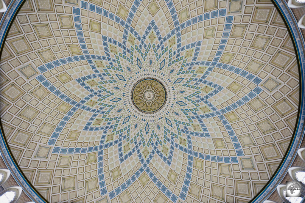 A view of the central dome at the spectacular Turkmenbashi Ruhy Mosque in Ashgabat.