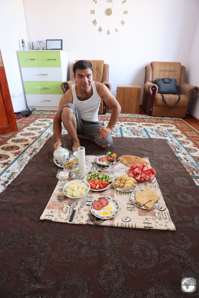 Rejep and I shared a traditional breakfast on the floor of his living room.