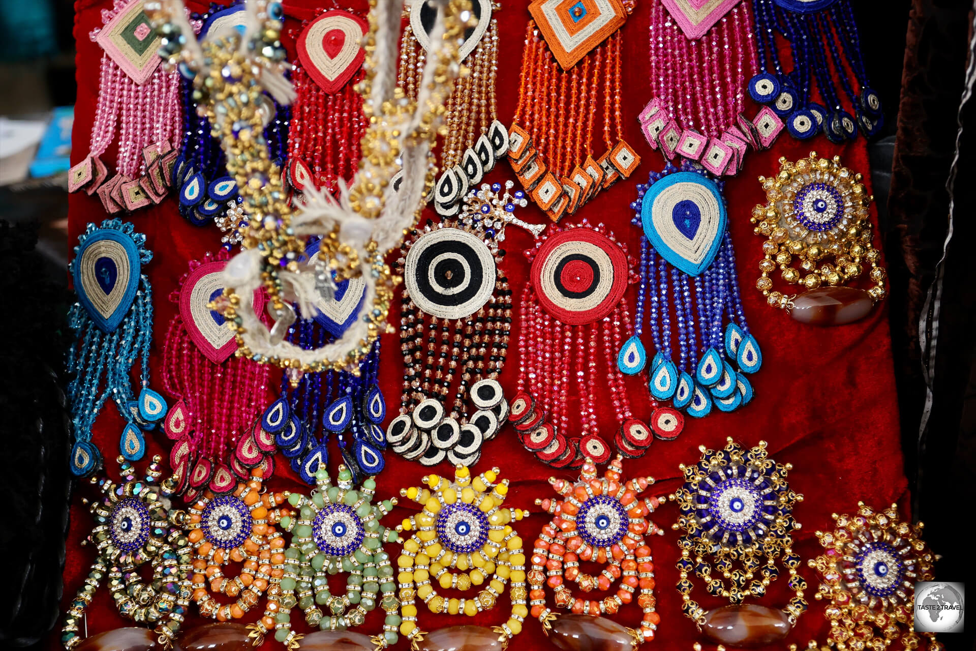 Colourful decorations on sale at the at the Tolkuchka Bazaar in Ashgabat. 